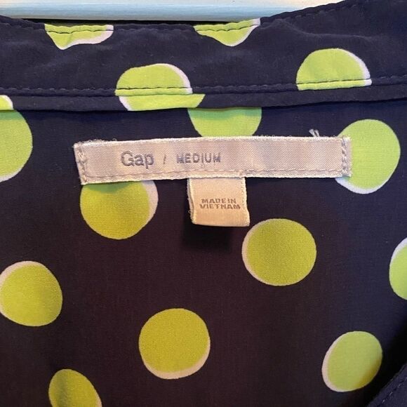 Gap navy and lime polka dot long sleeve blouse - Picture 5 of 10